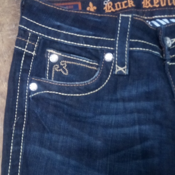 Rock Revival Women's 26 Bootcut Jamie Bejeweled Faux Leather Flap Pockets NWT - Picture 4 of 11